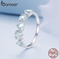 Bamoer 925 Stelring Silver Ocean Blue Heart Cubic Zirconia Wedding Rings Women Romantic Heart-shaped Stackable Ring Birthday  ...