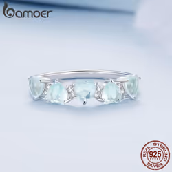 Bamoer 925 Stelring Silver Ocean Blue Heart Cubic Zirconia Wedding Rings Women Romantic Heart-shaped Stackable Ring Birthday Jewelry Gift - 6