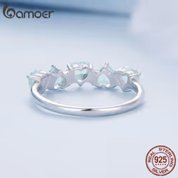 Bamoer 925 Stelring Silver Ocean Blue Heart Cubic Zirconia Wedding Rings Women Romantic Heart-shaped Stackable Ring Birthday Jewelry Gift - 6