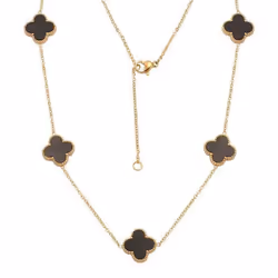 Titanium Steel Colorless Four Leaf Grass Double Sided Fritillaria Five Flower Necklace Female Minority Collar Chain Necklace - white, gold