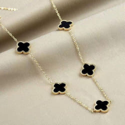 Titanium Steel Colorless Four Leaf Grass Double Sided Fritillaria Five Flower Necklace Female Minority Collar Chain Necklace - black, gold