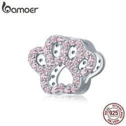 Bamoer Pet Cat Paw Footprint 925 Sterling Silver Bead Charm For Bracelet Diy Jewelry Making