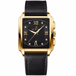 New Rectangular Men's Stainless Steel Strap Simple Fashion Sports Diamond Calendar Quartz Watch Gold Waterproof Wristwat ...