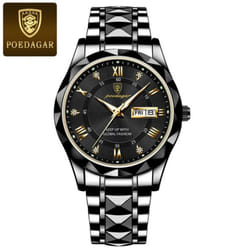New Top Brand Luxury Man Wristwatch Waterproof Luminous Date Week Men Watches Stainless Steel Quartz Men&apos;s Watch Male - black,black