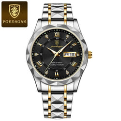 New Top Brand Luxury Man Wristwatch Waterproof Luminous Date Week Men Watches Stainless Steel Quartz Men&apos;s Watch Male - black