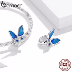 Bamoer 925 Sterling Silver Sparkling Colorful Cubic Zirconia Blue Butterfly Charm Beads For Original 3mm Bracelets & Necklaces