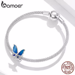 Bamoer 925 Sterling Silver Sparkling Colorful Cubic Zirconia Blue Butterfly Charm Beads For Original 3mm Bracelets & Necklaces