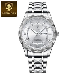 New Top Brand Luxury Man Wristwatch Waterproof Luminous Date Week Men Watches Stainless Steel Quartz Men&apos;s Watch Male - silver,white