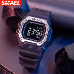 Smael Digital Watch Men Sports Waterproof Stopwatch Alarm Clock Rubber Strap Military Wristwatches 8059 Sport Watches Led Digita - white, NO Packaging