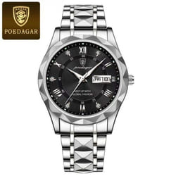 New Top Brand Luxury Man Wristwatch Waterproof Luminous Date Week Men Watches Stainless Steel Quartz Men&apos;s Watch Male - silver,black