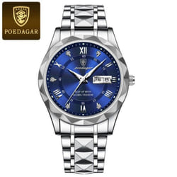 New Top Brand Luxury Man Wristwatch Waterproof Luminous Date Week Men Watches Stainless Steel Quartz Men&apos;s Watch Male - silver
