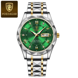 New Top Brand Luxury Man Wristwatch Waterproof Luminous Date Week Men Watches Stainless Steel Quartz Men&apos;s Watch Male - green