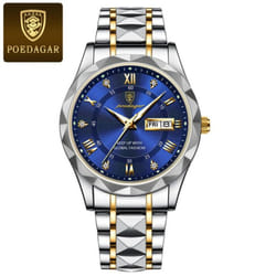 New Top Brand Luxury Man Wristwatch Waterproof Luminous Date Week Men Watches Stainless Steel Quartz Men&apos;s Watch Male - blue