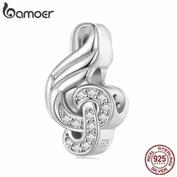 Bamoer 925 Sterling Silver Guitar Charm Bead Vintage Musical Note Pendant Plated Platinum Fit Woman Bracelet Necklace Jewelry ...