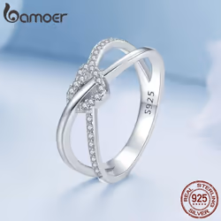 Bamoer 925 Sterling Silver Geometric Twisted Ring Double Layer Knot Heart Knot Ring Engagement Fine Jewelry Gift For Women -  ...