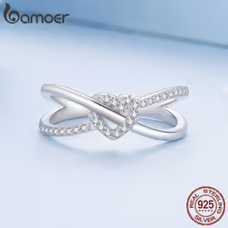 Bamoer 925 Sterling Silver Geometric Twisted Ring Double Layer Knot Heart Knot Ring Engagement Fine Jewelry Gift For Women - 8