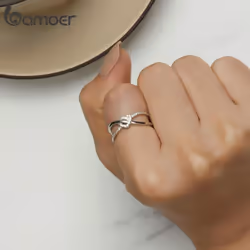 Bamoer 925 Sterling Silver Geometric Twisted Ring Double Layer Knot Heart Knot Ring Engagement Fine Jewelry Gift For Women - 8