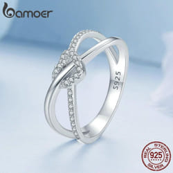 Bamoer 925 Sterling Silver Geometric Twisted Ring Double Layer Knot Heart Knot Ring Engagement Fine Jewelry Gift For Women - 7