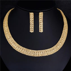 Fashion Luxury Gold Rhinestone Necklace Earrings Jewelry Set Bridal Wedding Romantic Jewelry Necklace - gold
