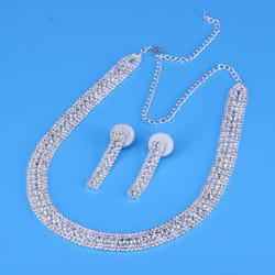 Fashion Luxury Gold Rhinestone Necklace Earrings Jewelry Set Bridal Wedding Romantic Jewelry Necklace - silver