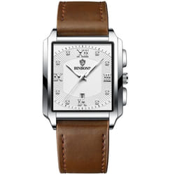 New Rectangular Men&apos;s Stainless Steel Strap Simple Fashion Sports Diamond Calendar Quartz Watch Gold Waterproof Wristwatch - brown,silver