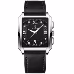 New Rectangular Men&apos;s Stainless Steel Strap Simple Fashion Sports Diamond Calendar Quartz Watch Gold Waterproof Wristwat ...