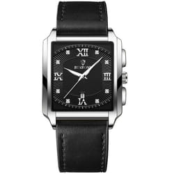 New Rectangular Men&apos;s Stainless Steel Strap Simple Fashion Sports Diamond Calendar Quartz Watch Gold Waterproof Wristwatch - black,silver