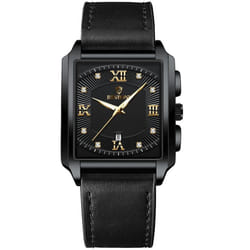 New Rectangular Men&apos;s Stainless Steel Strap Simple Fashion Sports Diamond Calendar Quartz Watch Gold Waterproof Wristwatch - golden