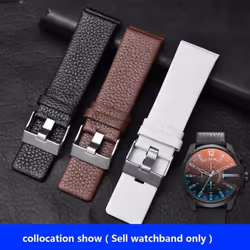 Genuine Leather Strap For Diesel Watchband 30mm 28mm 24mm 26mm 22mm Litchi Grain Strap For Diesel DZ7256 DZ4344 DZ1657 DZ12 Bracelet - Brown, 26mm