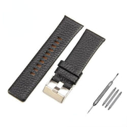 Genuine Leather Strap For Diesel Watchband 30mm 28mm 24mm 26mm 22mm Litchi Grain Strap For Diesel DZ7256 DZ4344 DZ1657 DZ12 Bracelet - Black, 22mm