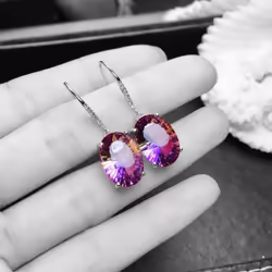Pomoiii 925 Sterling Silver Earrings Colorful Gemstone Amethyst 18k Gold Earrings For Women Charm Jewelry Gift - silver