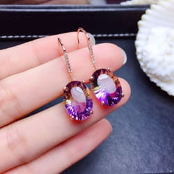 Pomoiii 925 Sterling Silver Earrings Colorful Gemstone Amethyst 18k Gold Earrings For Women Charm Jewelry Gift - rose gold