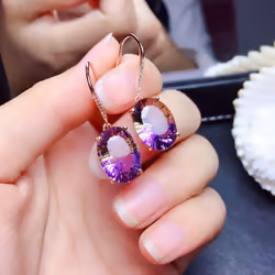 Pomoiii 925 Sterling Silver Earrings Colorful Gemstone Amethyst 18k Gold Earrings For Women Charm Jewelry Gift - rose gold