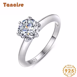 Tancise Classic 925 Sterling Silver Zircon Ring Ladies Jewelry Wedding Promise Party Gift - silver, 8
