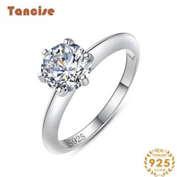 Tancise Classic 925 Sterling Silver  Zircon Ring Ladies Jewelry Wedding Promise Party Gift - silver, 8