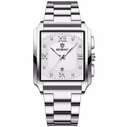 New Rectangular Men's Stainless Steel Strap Simple Fashion Sports Diamond Calendar Quartz Watch Gold Waterproof Wristwat ...