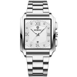 New Rectangular Men&apos;s Stainless Steel Strap Simple Fashion Sports Diamond Calendar Quartz Watch Gold Waterproof Wristwatch - silver