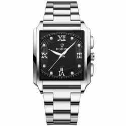 New Rectangular Men's Stainless Steel Strap Simple Fashion Sports Diamond Calendar Quartz Watch Gold Waterproof Wristwat ...