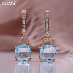 Pataya Rose Gold Color Italian Craft Light Blue Artificial Zircon Earrings