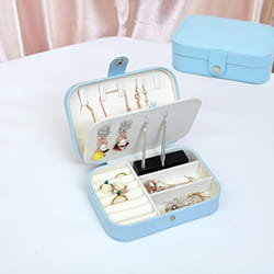 Button Storage Zipper Jewelers Organizer Container Box Portable Jewelry Box Jewelry Organizer Display Travel Jewelry Case Boxes - light blue