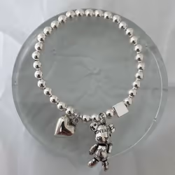 S925 Silver Stamp Bracelets for Women String of Beads Accessories Trend Vintage Simple Cute Bear Pendant Party Jewelry