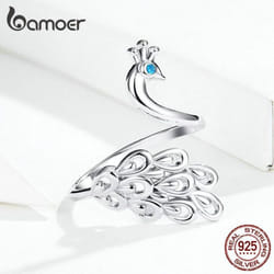 Bamoer 925 Sterling Silver Peacock Opening Rings For Women Adjustable Rings