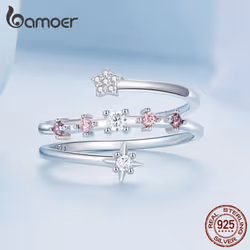 Bamoer 925 Sterling Silver Multi-layer Star Ring Clear And Red Zircon Ring For Women Fashion Birthday Gift Fine Jewelry - 925 silver