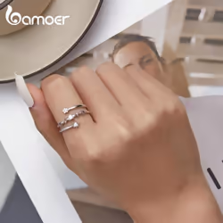 Bamoer 925 Sterling Silver Multi-layer Star Ring Clear And Red Zircon Ring For Women Fashion Birthday Gift Fine Jewelry - 925 silver