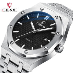 Men Casual Watch Stainless Steel Strap Calendar Cx0727 - silver,black