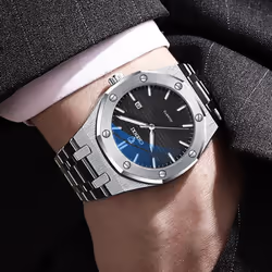 Men Casual Watch Stainless Steel Strap Calendar Cx0727 - silver,black
