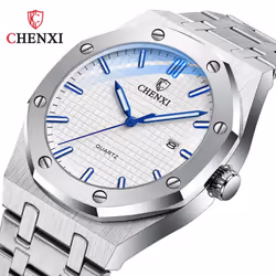 Men Casual Watch Stainless Steel Strap Calendar Cx0727 - white