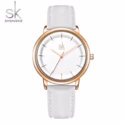 Shengke Women Watches Simple Fashion Female Leather Quartz Wrist Watch Ladies Waterproof Clock Girl Gift - grey