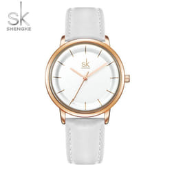 Shengke Women Watches Simple Fashion Female Leather Quartz Wrist Watch Ladies Waterproof Clock Girl Gift - grey
