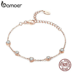 Bamoer Classic 925 Sterling Silver Heart Gold Color Women Bracelets